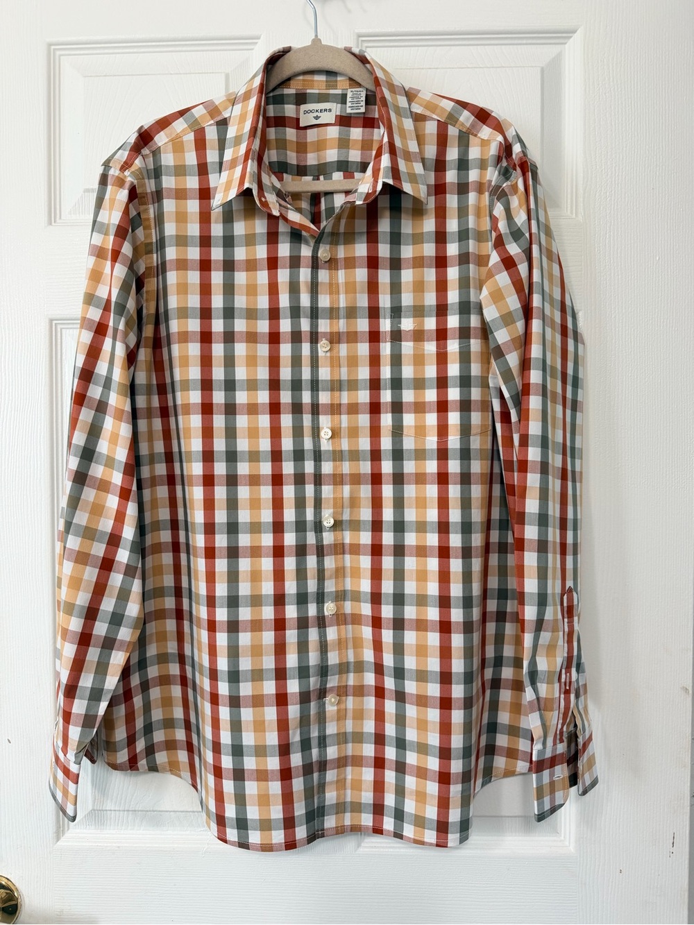 Dockers Plaid Long-Sleeve Button-Down Shirt - Orange, Green, White